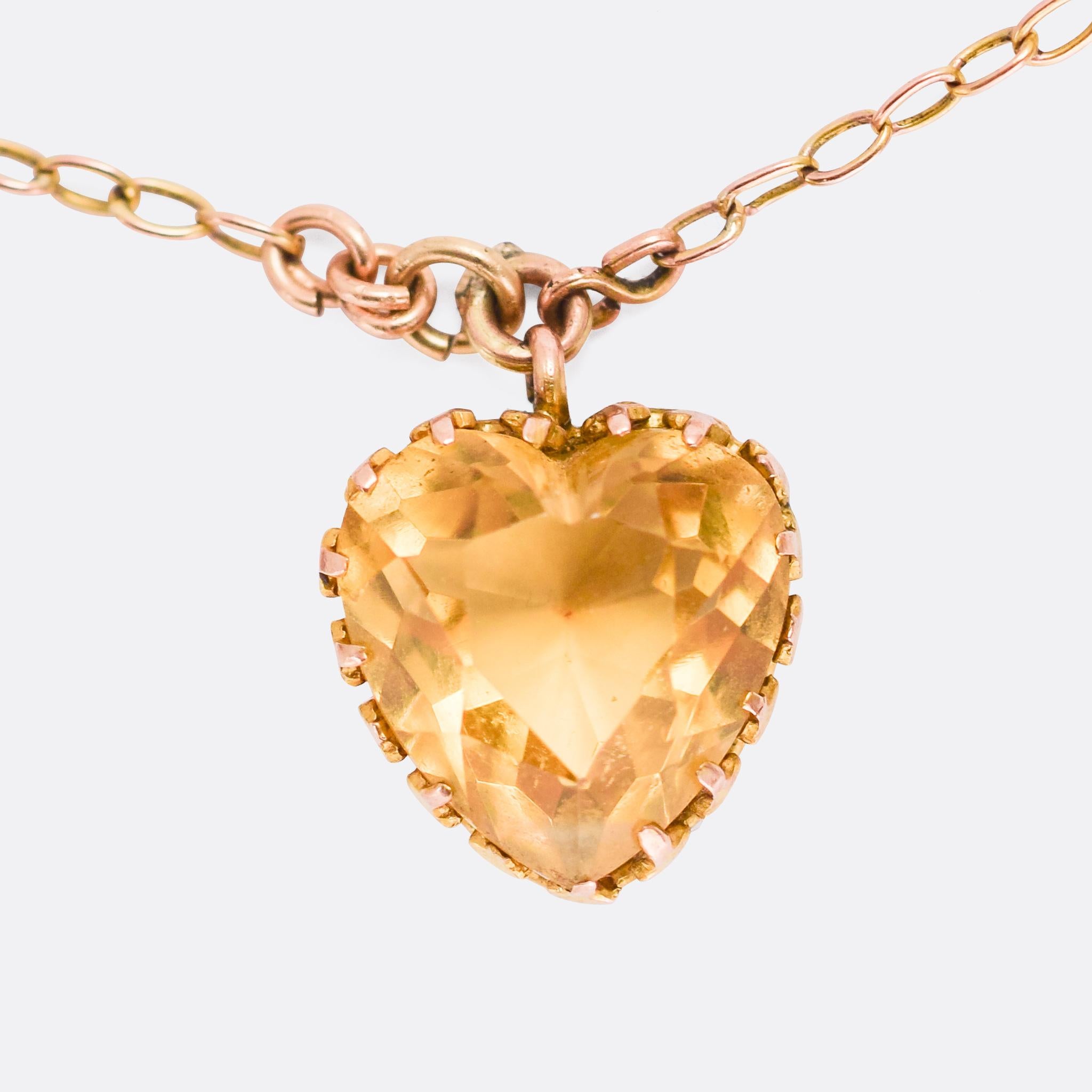 Antique Victorian Citrine Amethyst Heart Necklace In Good Condition In Sale, Cheshire