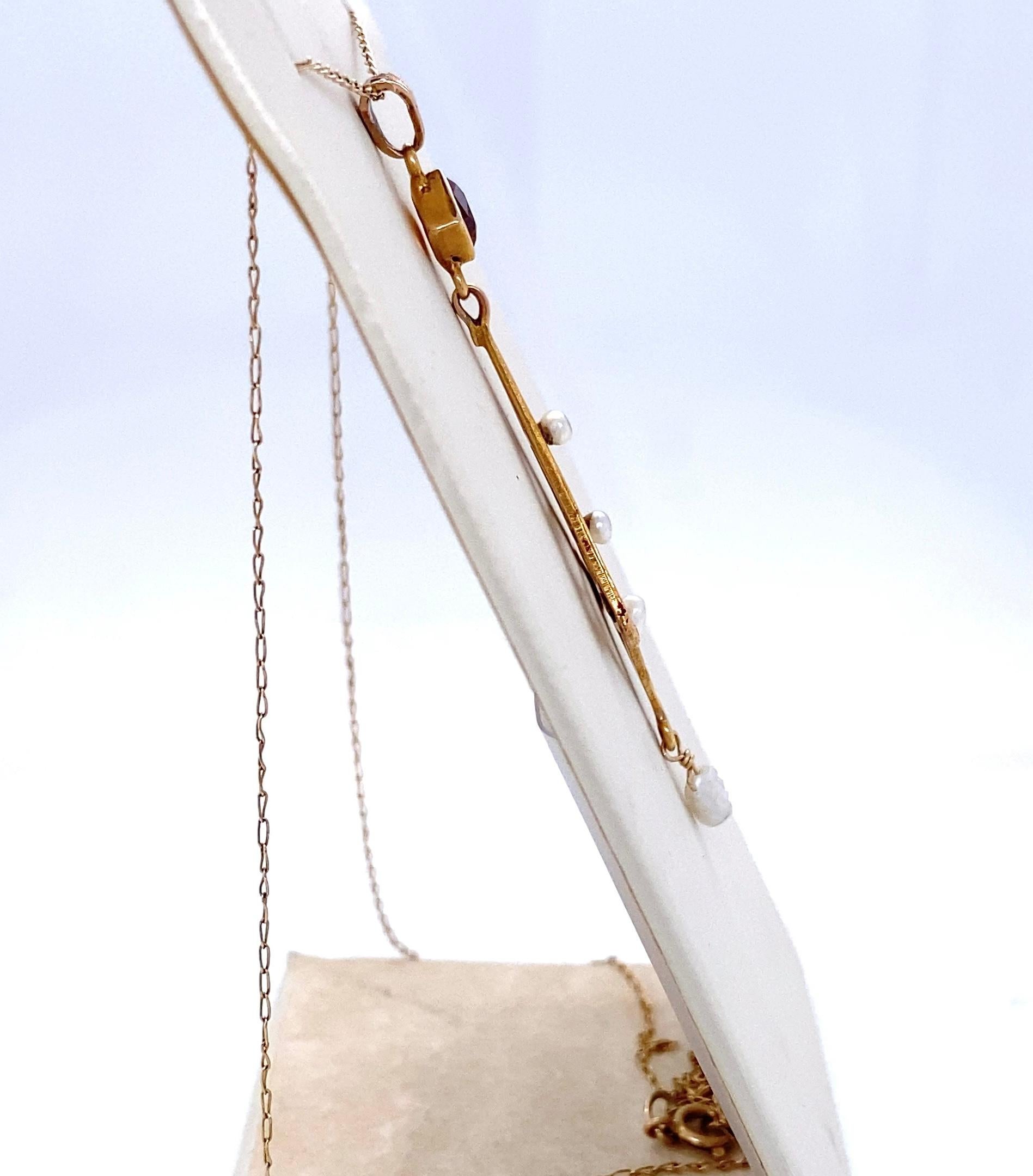 Late Victorian Antique Victorian Citrine and Pearl Lavaliere in 14 Karat Yellow Gold For Sale