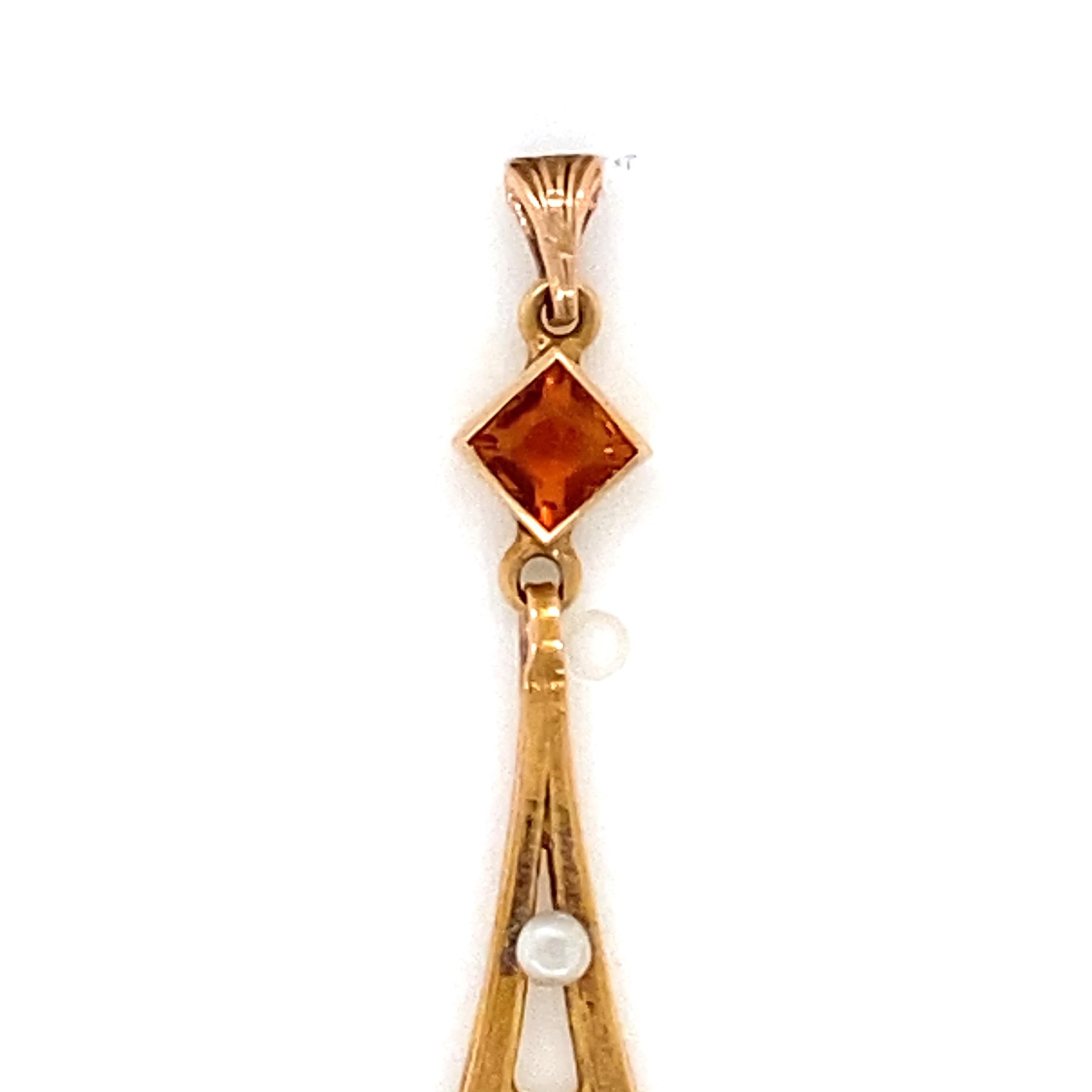 Antique Victorian Citrine and Pearl Lavaliere in 14 Karat Yellow Gold For Sale 1