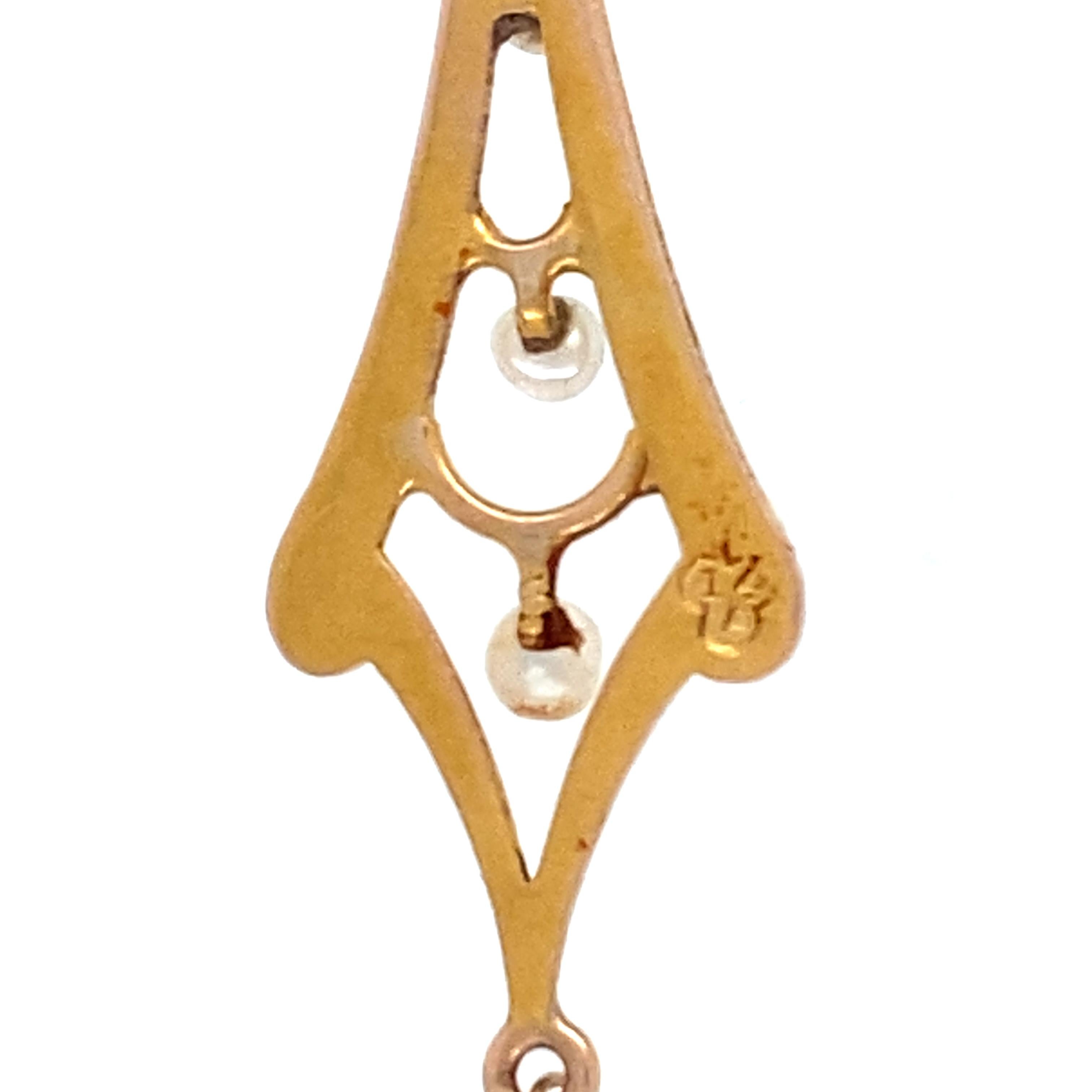 Antique Victorian Citrine and Pearl Lavaliere in 14 Karat Yellow Gold For Sale 2