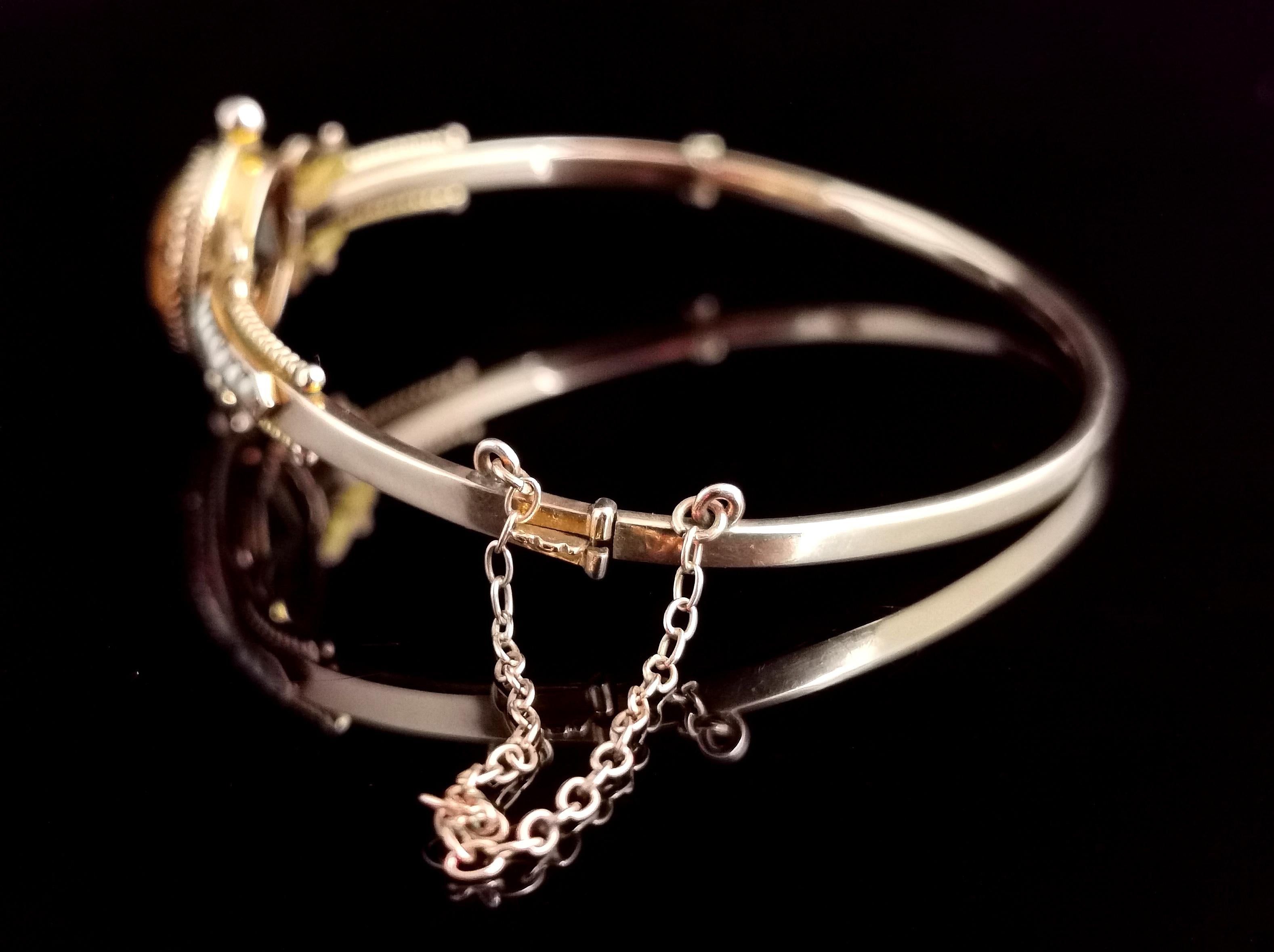Women's Antique Victorian Citrine and Seed Pearl Bangle, 9 Karat Yellow Gold