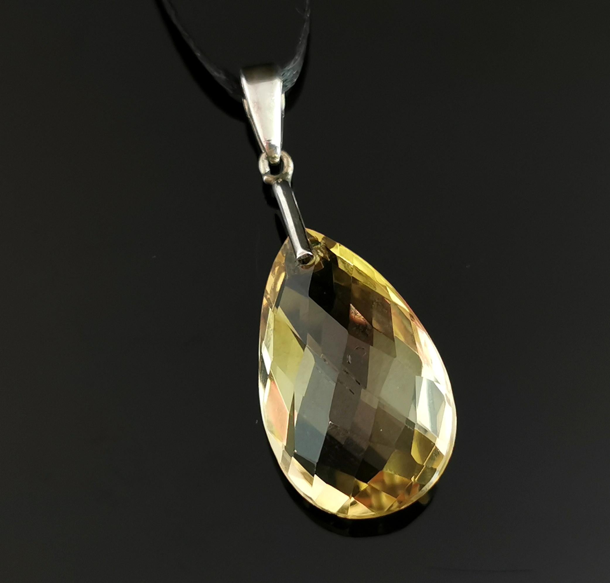 Antique Victorian Citrine Briolette pendant, Sterling silver  4