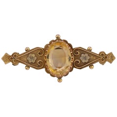 Antique Victorian Citrine Brooch with Cannetille Flowers Dated 1886