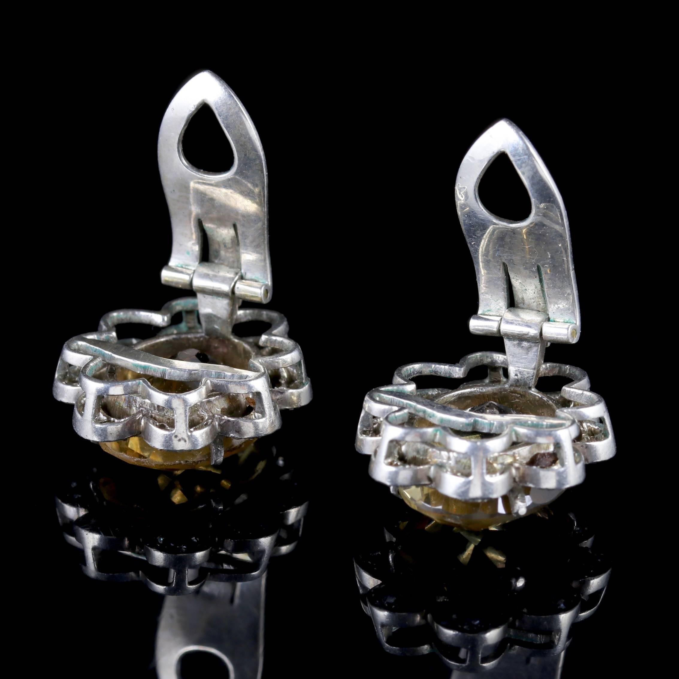 Antique Victorian Citrine Earrings Silver Clip Earrings, circa 1900 In Excellent Condition For Sale In Lancaster, Lancashire