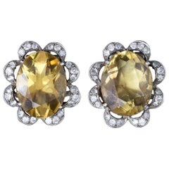 Antique Victorian Citrine Earrings Silver Clip Earrings, circa 1900