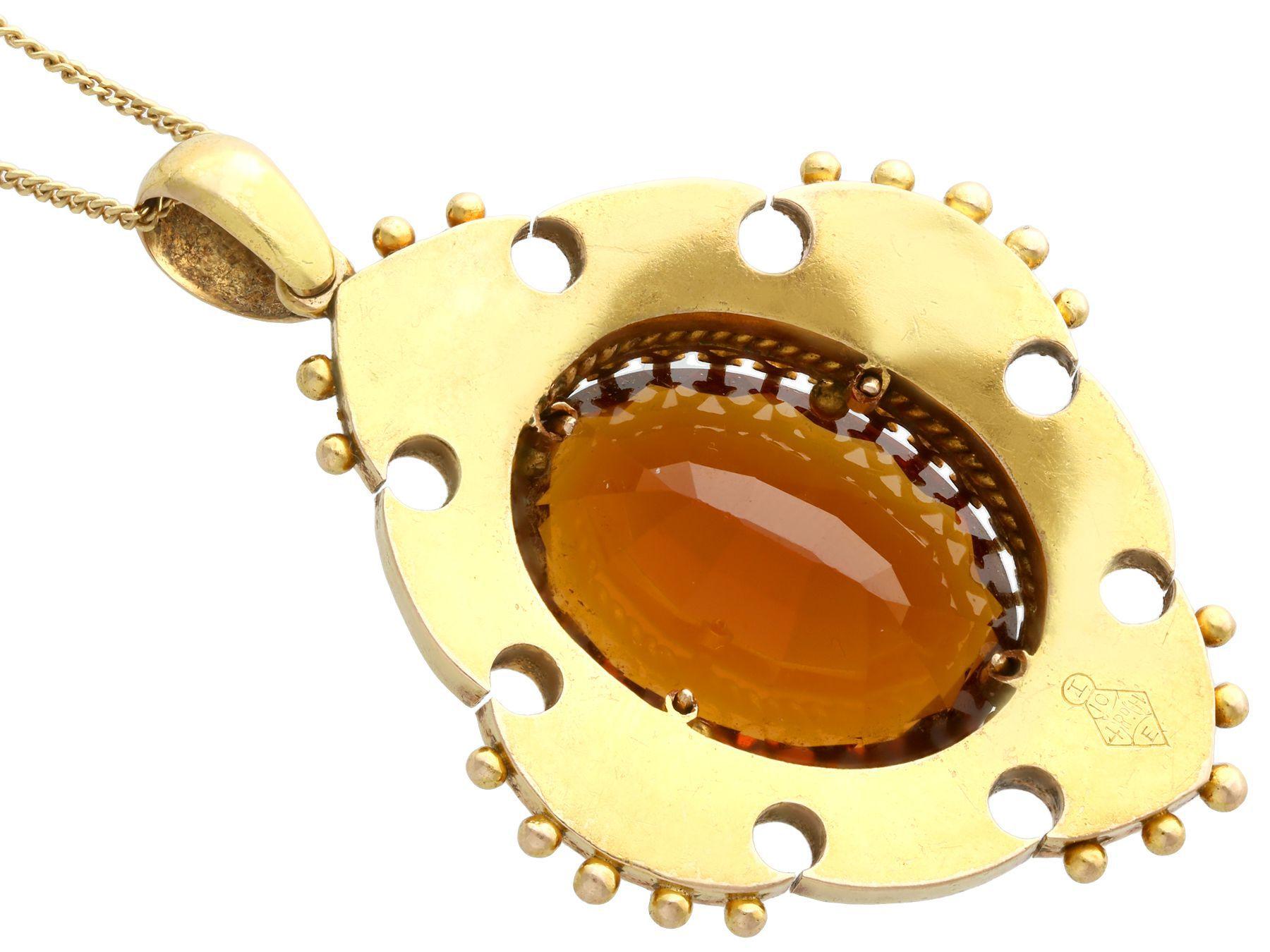 Antique Victorian Citrine Enamel and Yellow Gold Pendant In Excellent Condition For Sale In Jesmond, Newcastle Upon Tyne