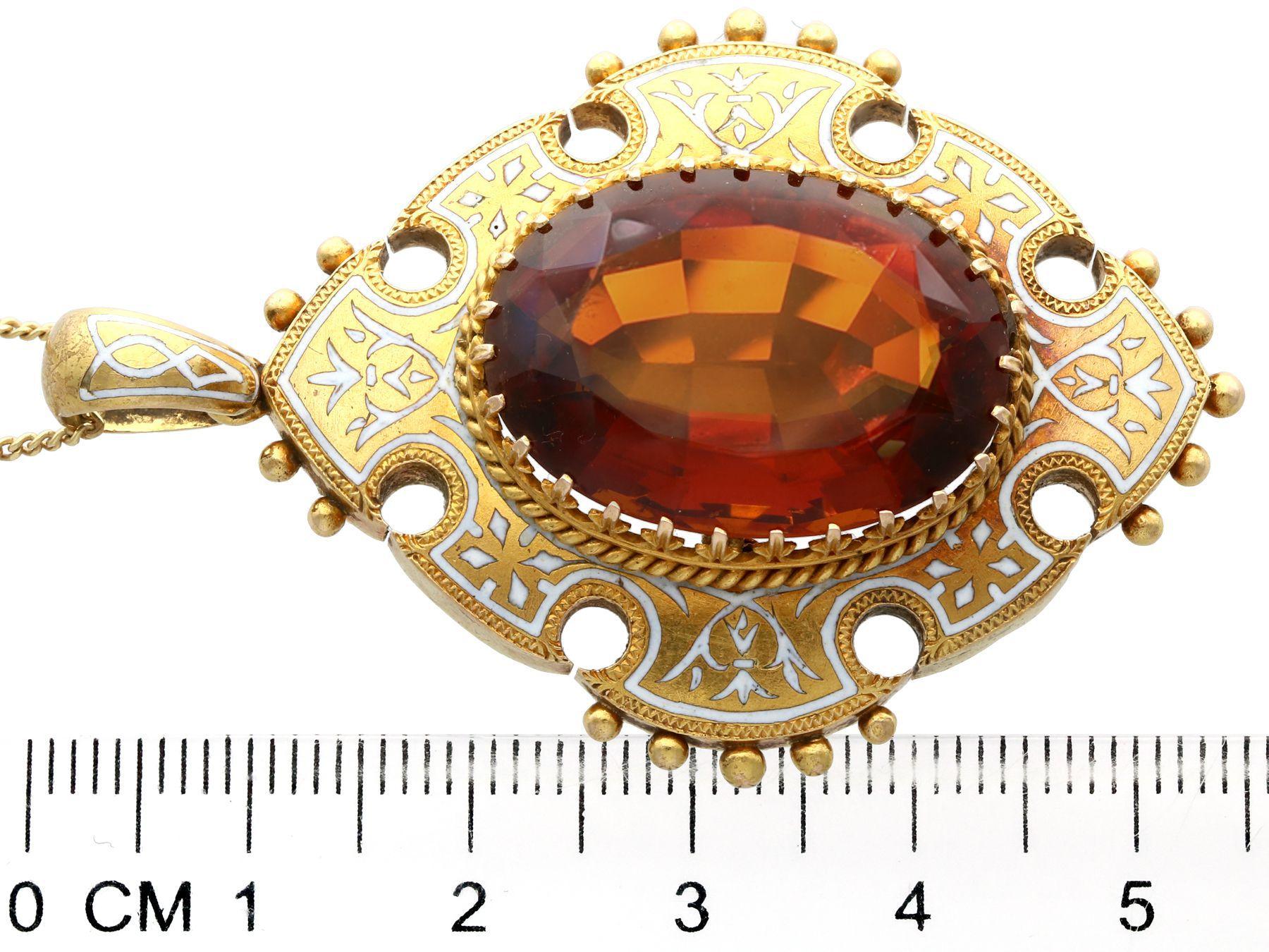 Women's or Men's Antique Victorian Citrine Enamel and Yellow Gold Pendant For Sale
