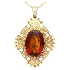Pendentif victorien ancien en or jaune, émail et citrine
