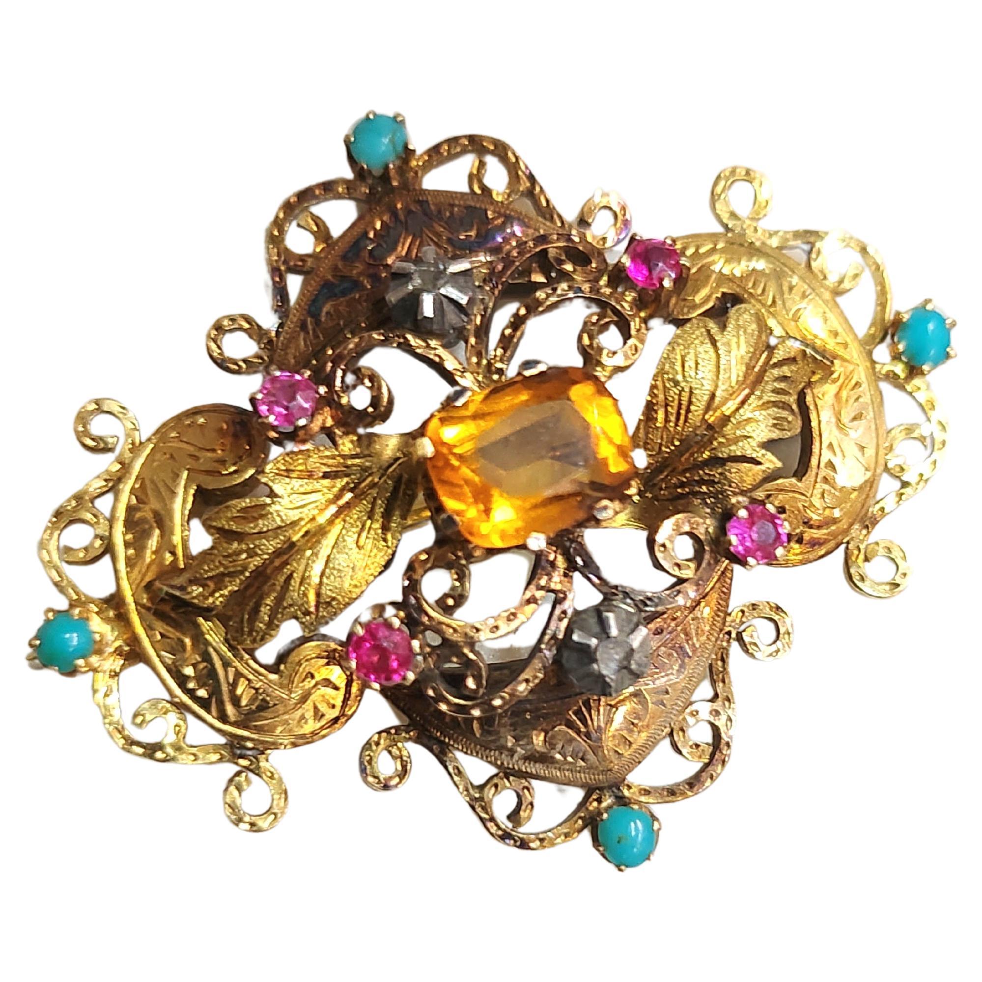 Antique Victorian Citrine Gold Brooch For Sale