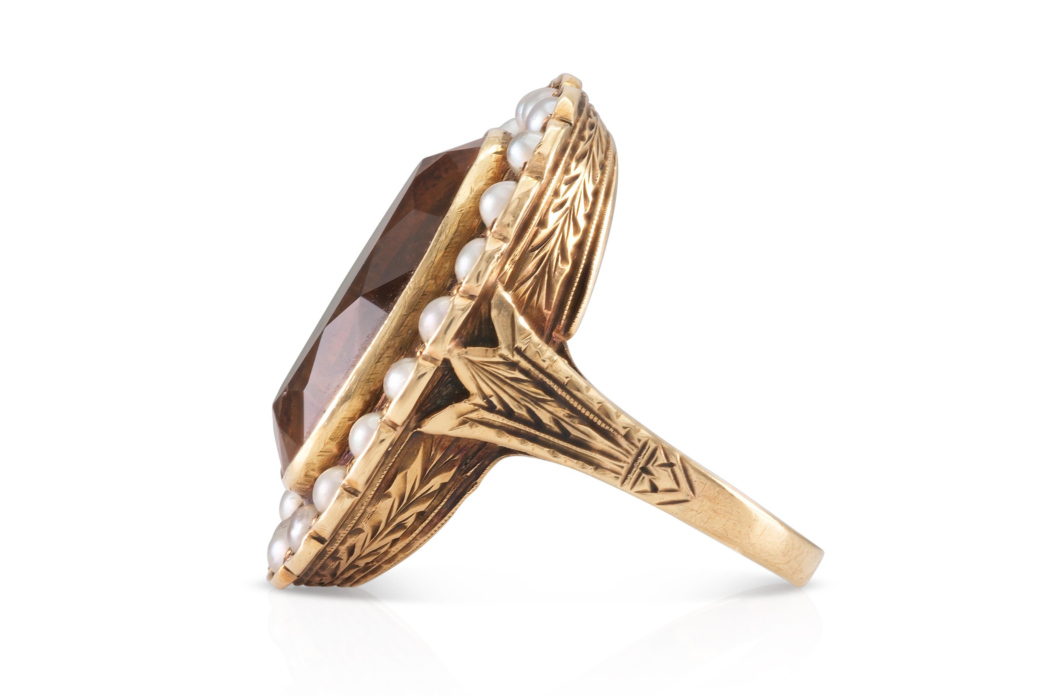 Victorien Bague victorienne ancienne en citrine avec perles en vente