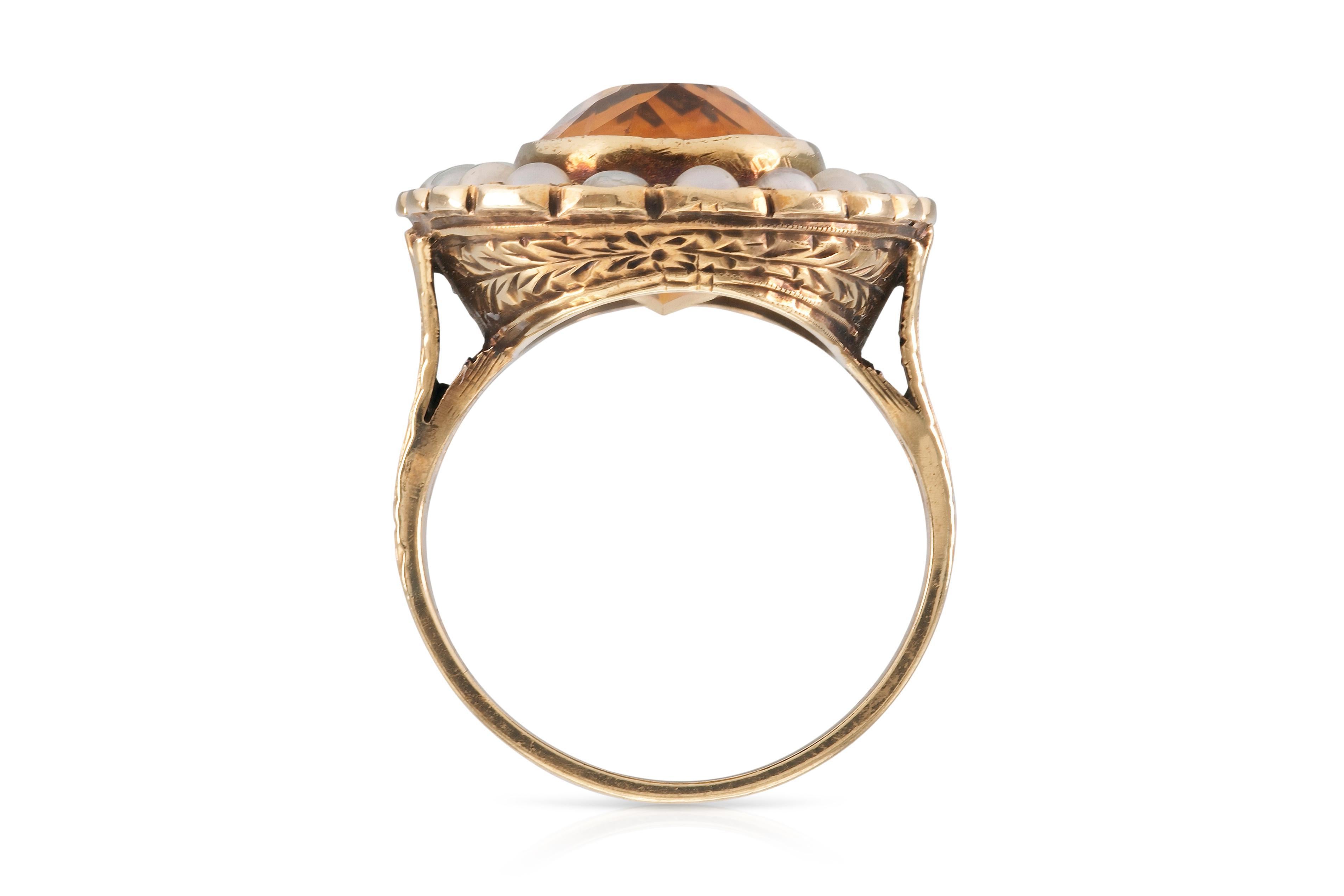 Taille ovale Bague victorienne ancienne en citrine avec perles en vente