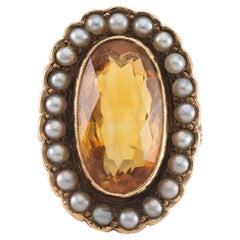 Bague victorienne ancienne en citrine avec perles