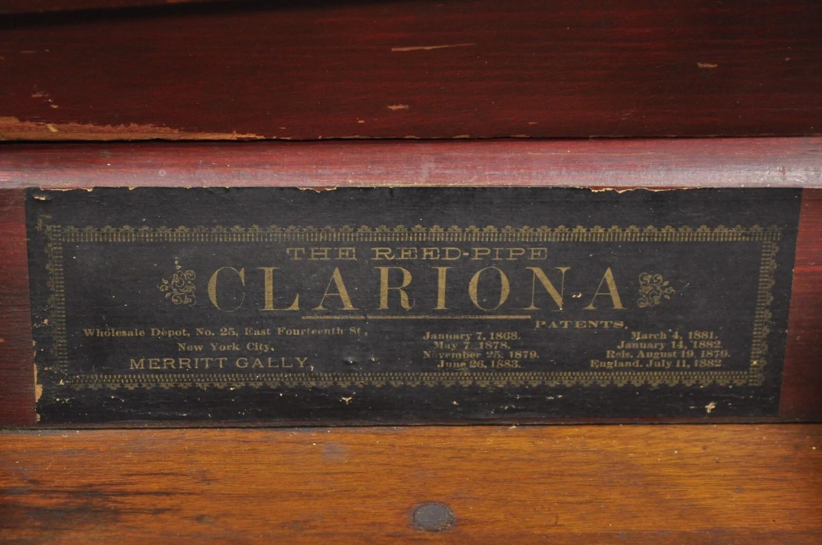 Inconnu Petite boîte à musique victorienne ancienne Clariona Merritt Gally 14 Reed Pipe Organette en vente