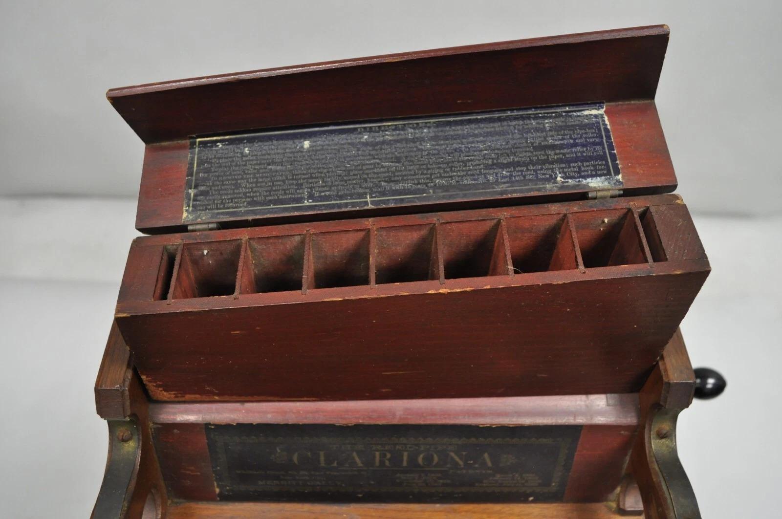 Petite boîte à musique victorienne ancienne Clariona Merritt Gally 14 Reed Pipe Organette en vente 1