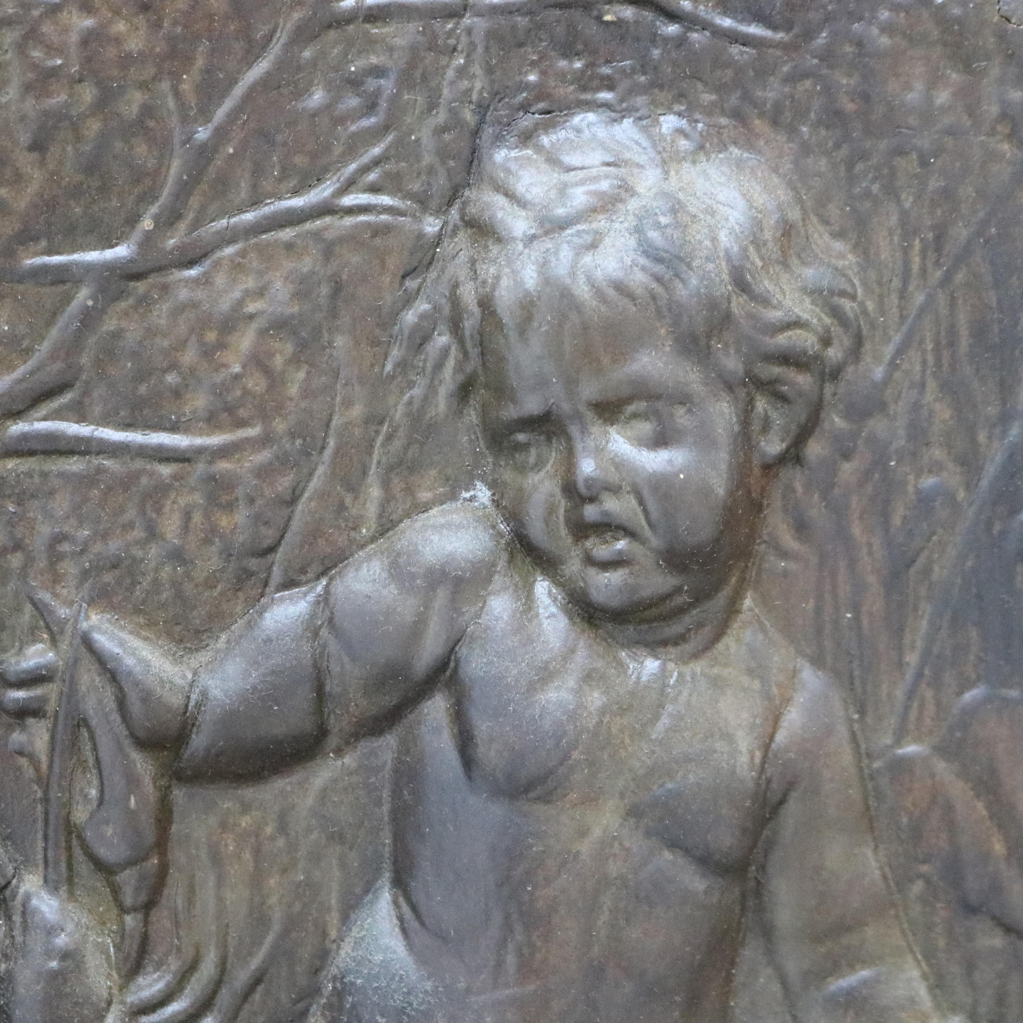 Antique Victorian Classical Bronzed High Relief Plaque with Genre Scene of Girl and Boy, Framed C1890

Measures - 17