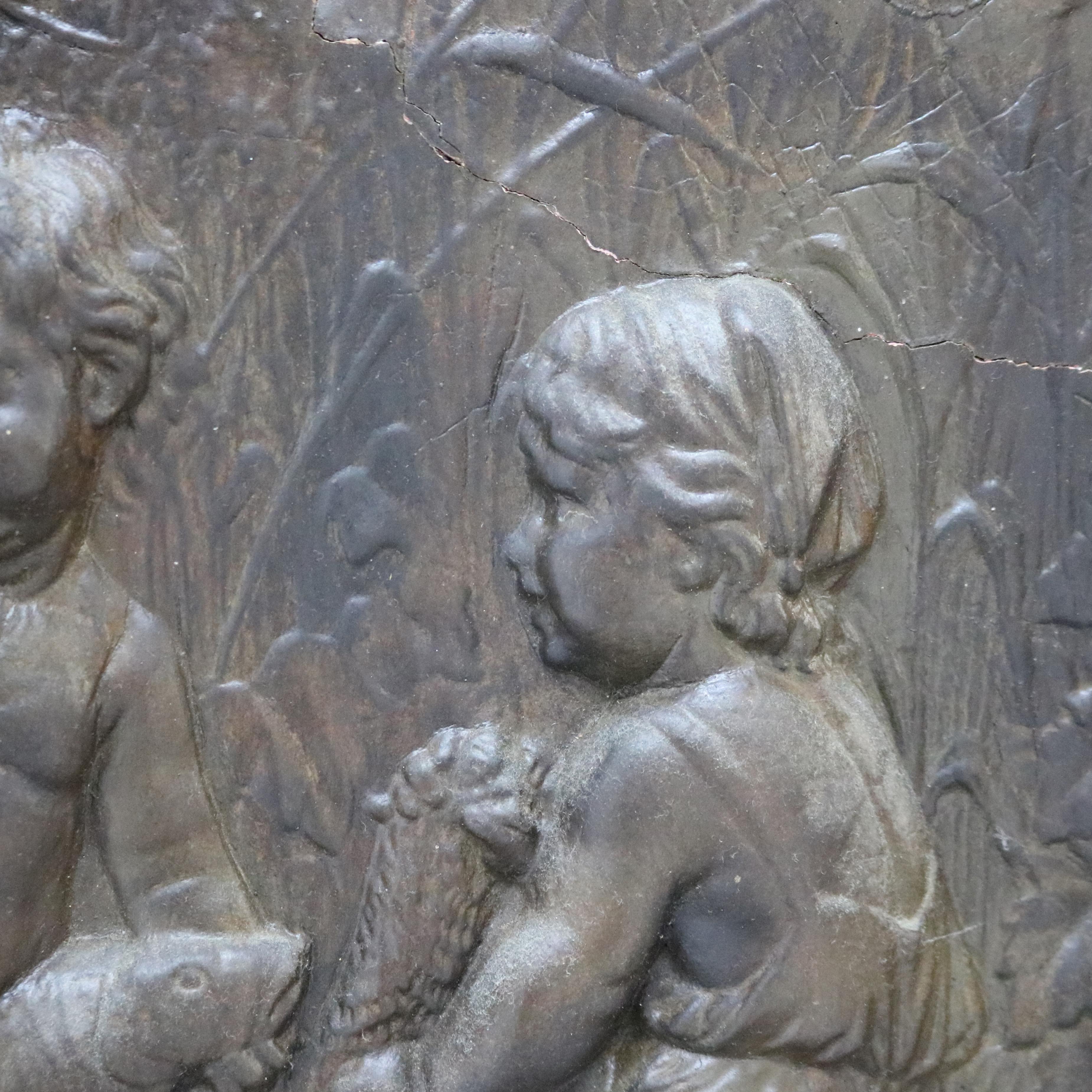 Antique Victorian Classical Bronzed High Relief Plaque with Genre Scene C1890 In Good Condition For Sale In Big Flats, NY