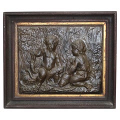 Antique Victorian Classical Bronzed High Relief Plaque with Genre Scene C1890