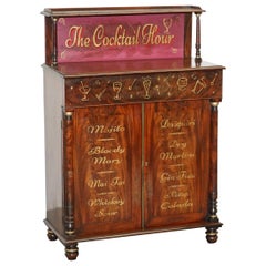 Antique Victorian Cocktail Drinks Cabinet in Flamed Hardwood Nicely Decorated