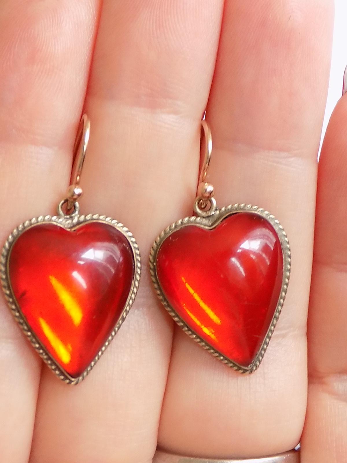 Antique Victorian Cognac Amber Gold Heart Earrings In Good Condition In Boston, Lincolnshire