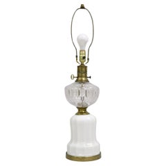 Antique Victorian Coin Dot Crystal Glass & Milk Glass Lantern Table Lamp