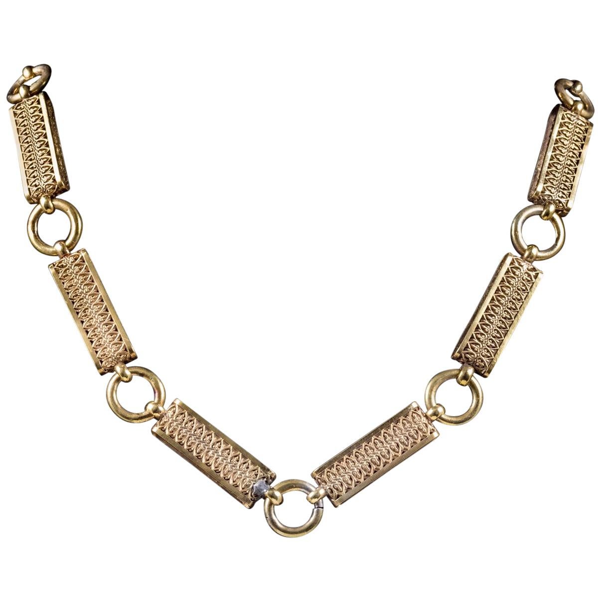Antique Victorian Collar 18 Carat Gold on Silver Necklace, circa 1880 For Sale
