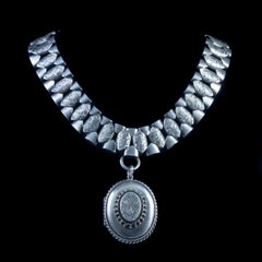 Antique Victorian Collar Necklace with Locket Silver, circa 1880