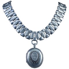 Antique Victorian Collar Necklace with Locket Silver, circa 1880