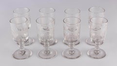 Antique Victorian Collection Set 8 Etched Glass Drink Wine Glasses Goblets