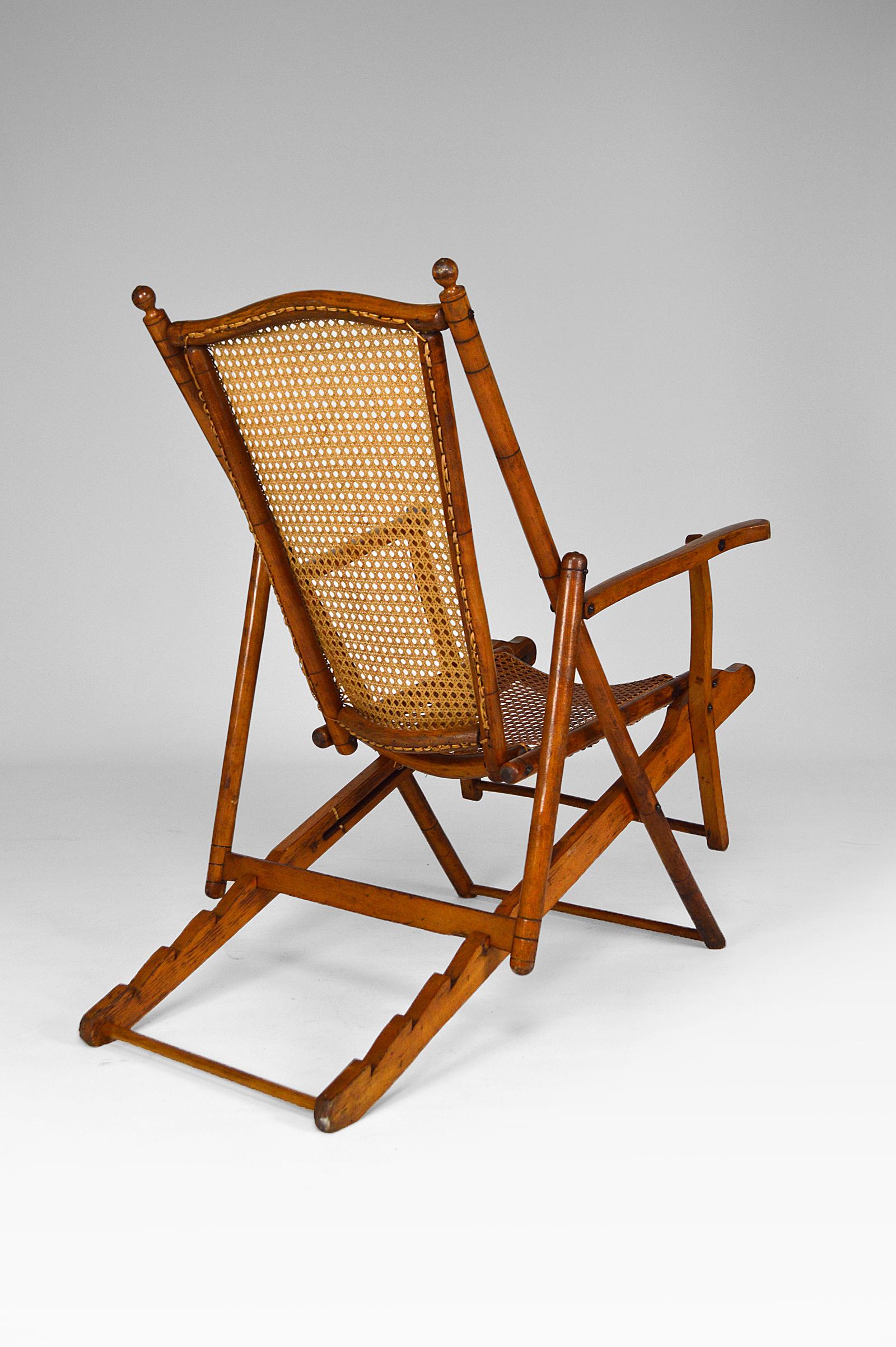 French Antique Victorian Colonial Folding Lounge Steamer Deck Chair / Armchair, 1900s For Sale