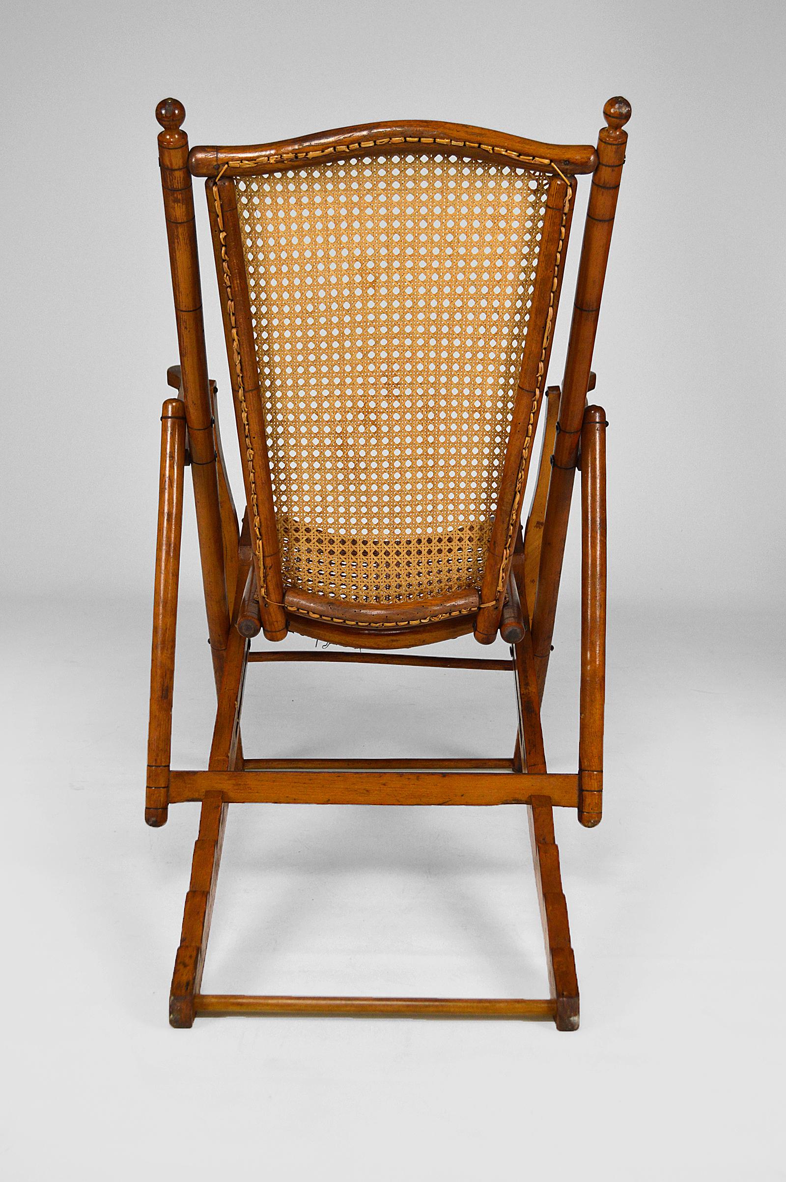 Antique Victorian Colonial Folding Lounge Steamer Deck Chair / Armchair, 1900s In Good Condition For Sale In L'Etang, FR