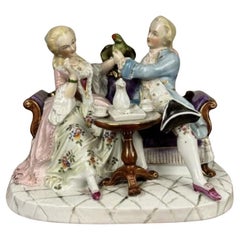 Antiguo grupo de figuras de porcelana continental victoriana