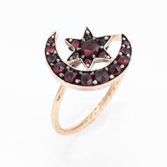 Antique Victorian Conversion Ring Bohemian Garnet Crescent Moon Star 10K Gold