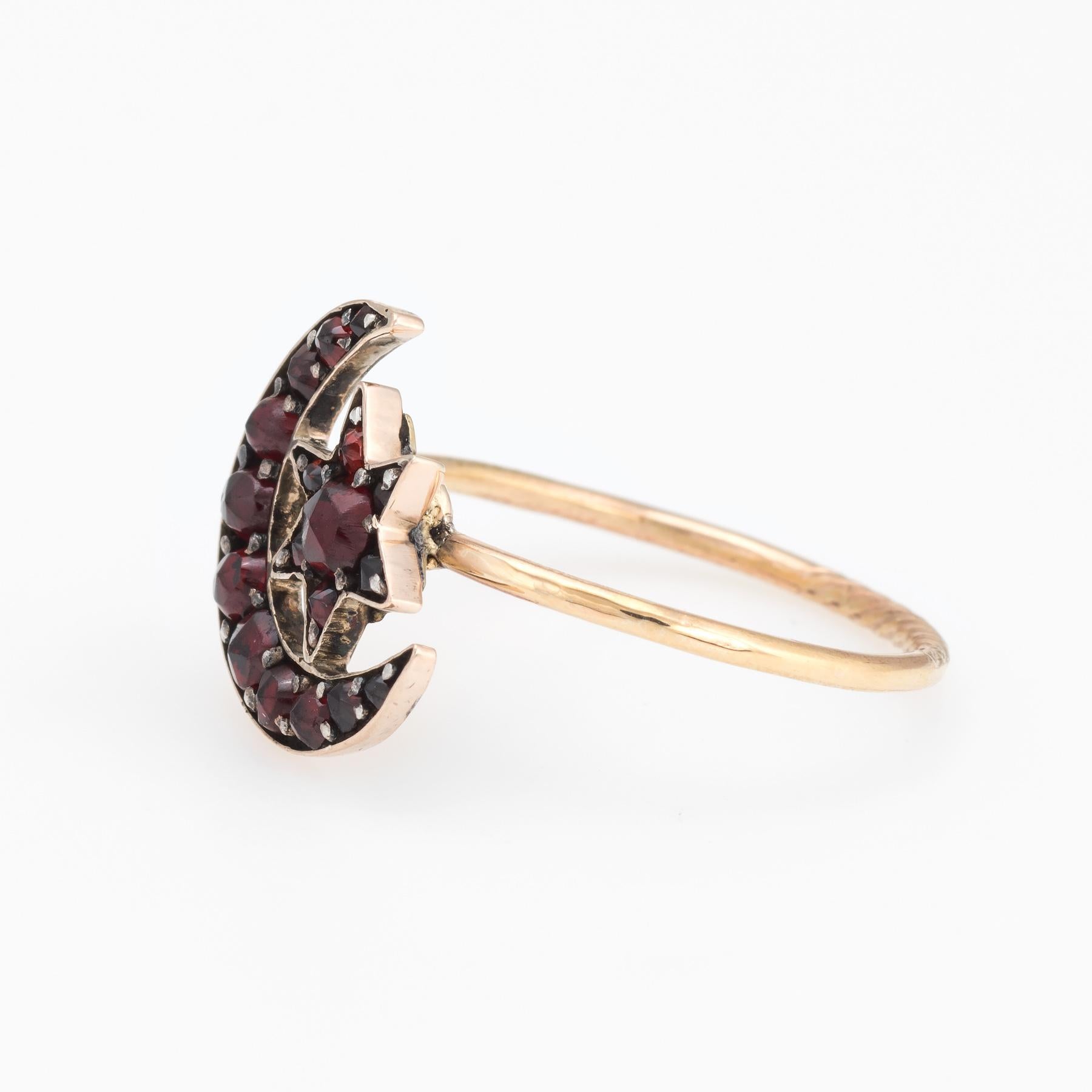 Antique Victorian Conversion Ring Bohemian Garnet Crescent Moon Star 10K Gold In Good Condition In Torrance, CA