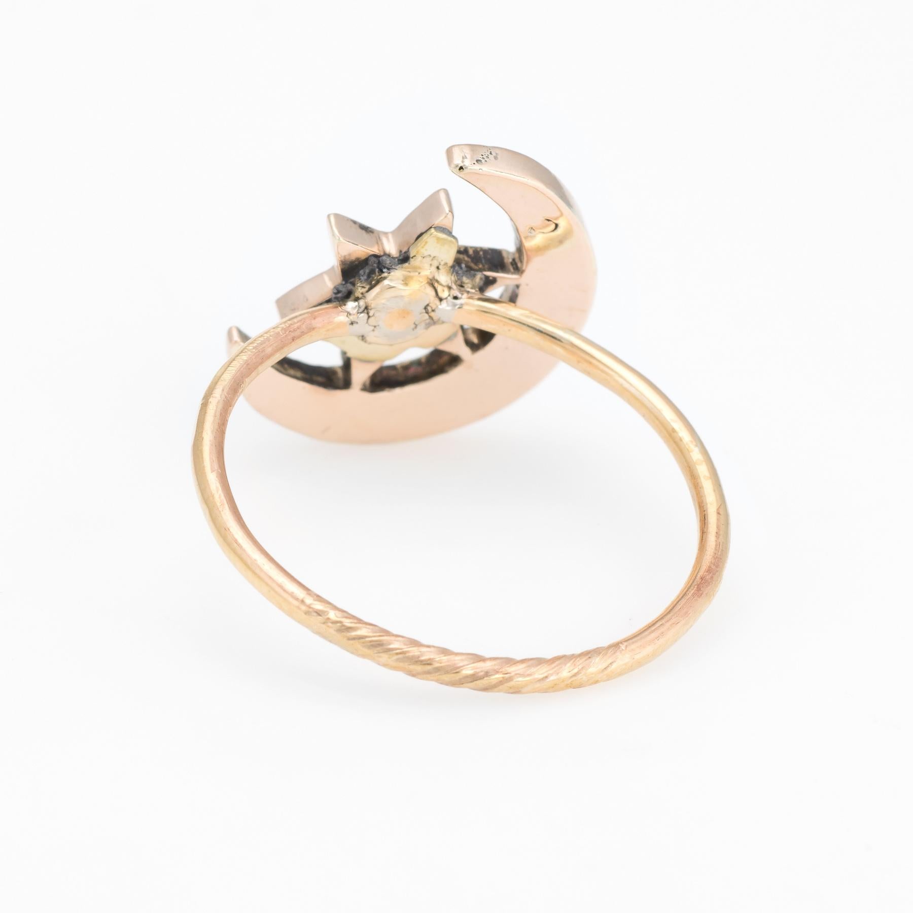 Women's Antique Victorian Conversion Ring Bohemian Garnet Crescent Moon Star 10K Gold
