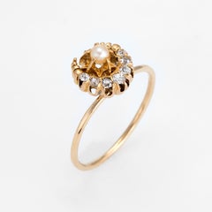 Antique Victorian Conversion Ring Diamond Pearl Crescent Moon Star 14 Karat Gold