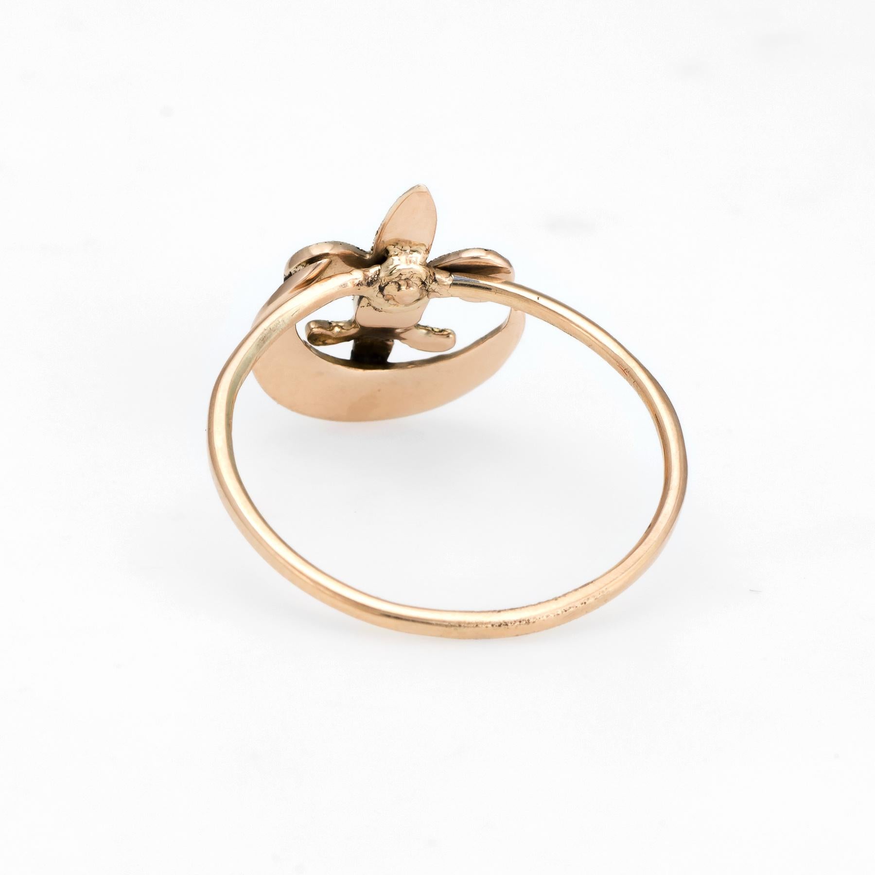Round Cut Victorian Conversion Ring Fleur de Lis Pearl Crescent Moon Star 14 Karat Gold