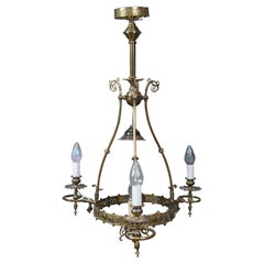 Antique Victorian Converted 4 Light Hurricane Candlestick Pendant Chandelier 36"