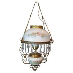 Antique Victorian Converted Hurricane Parlor Oil Lamp Pendant Light Chandelier