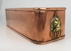 Antique Victorian Copper Jardinière with Brass Lion Mask Ring Handles, c.1890