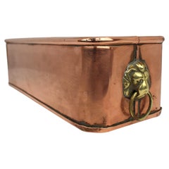 Antique Victorian Copper Jardinière with Brass Lion Mask Ring Handles, c.1890