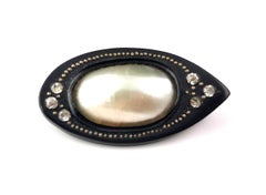 Antique Victorian Coque de Perle eye brooch, Whitby Jet and paste