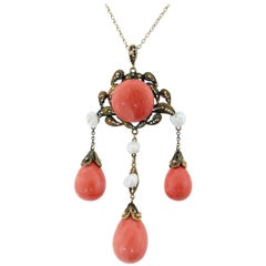 Antique Victorian Coral and Pearl Necklace