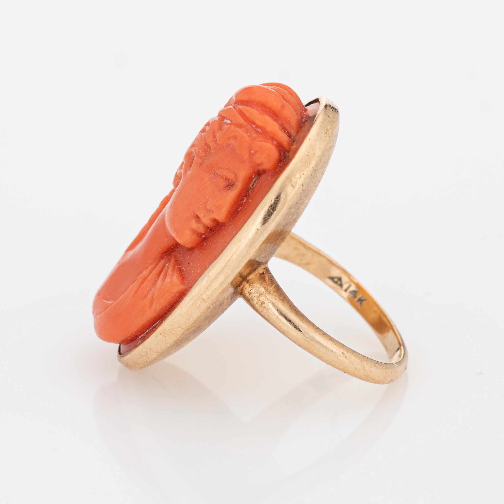 Antique Victorian Coral Cameo Ring Sz 4 Vintage 14k Yellow Gold Large Cocktail  In Good Condition For Sale In Torrance, CA
