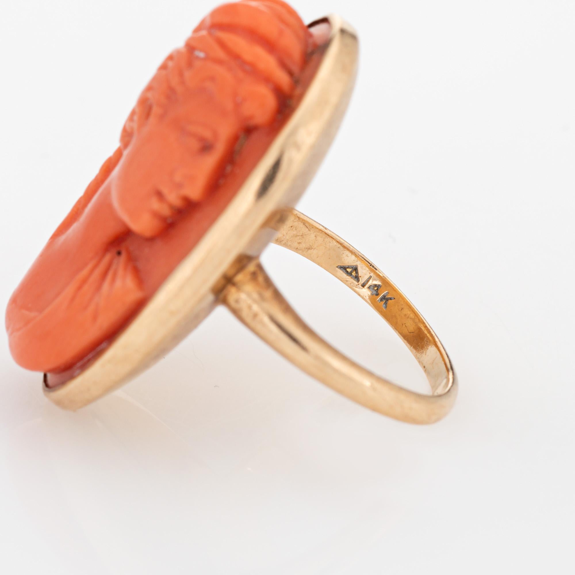 Antique Victorian Coral Cameo Ring Sz 4 Vintage 14k Yellow Gold Large Cocktail  For Sale 2