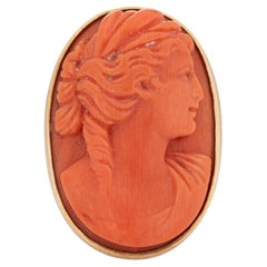 Antique Victorian Coral Cameo Ring Sz 4 Vintage 14k Yellow Gold Large Cocktail
