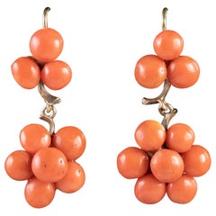 Antique Victorian Coral Drop Earrings 18 Carat Gold, circa 1900