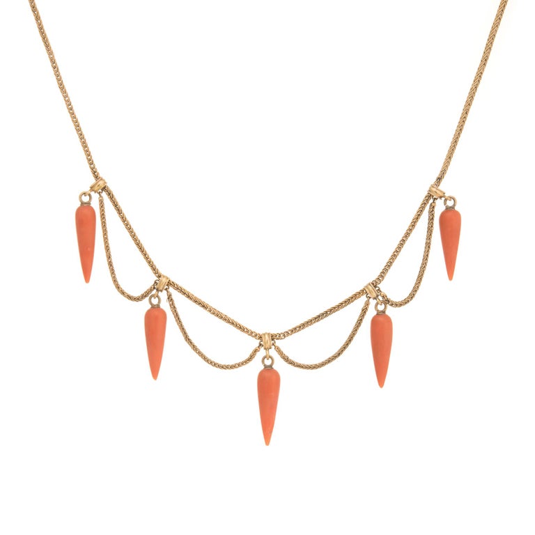 Antique Victorian Coral Necklace 14k Gold Fringe Choker ... (768 x 768 Pixel)
