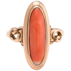 Antique Victorian Coral Ring Navette 14 Karat Gold Estate Fine Jewelry Cocktail
