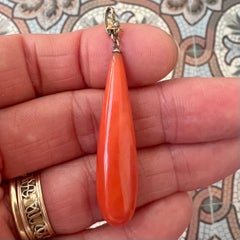 Antique Victorian Coral Seed Pearl Drop Pendant, 19th Century