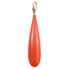 Antique Victorian Coral Seed Pearl Drop Pendant, 19th Century